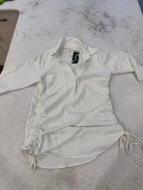 White Collared Ruched-Side Women's Swim Coverup